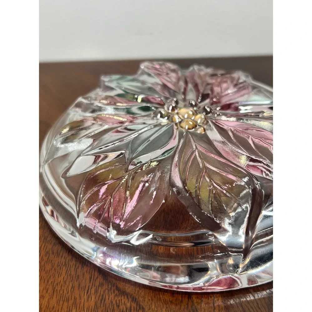Savoir Vivre Candy Dish Glass Holiday Spirit Poinsettia Pink Clear Vintage 5